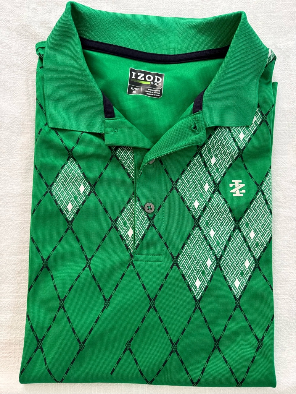Izod Green Argyle Golf Polo with White Detail